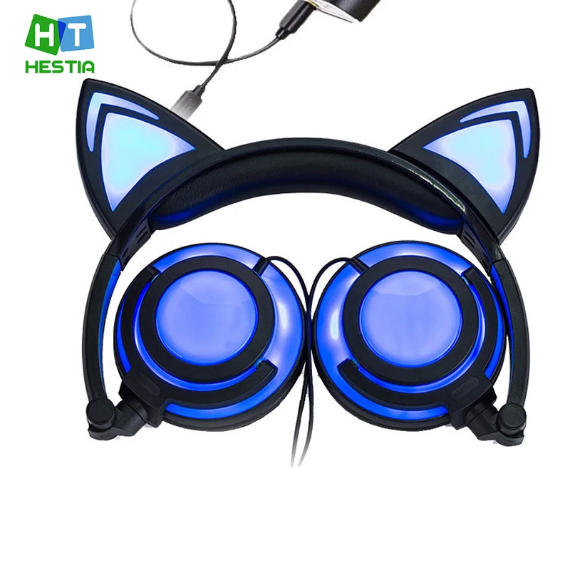 

Cat Ear Headphones Flashing Glowing Gaming Headset with Microphone Led Luminous Gaming 4.2 CSR for PC Laptop Adult Kids