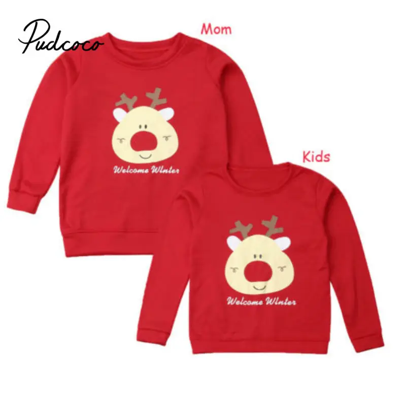 

2019 Family Matching Clothes Christmas Cartoon Deer Winter Cotton Long Sleeve Mother dad Children sweatshirt Kids For New Years