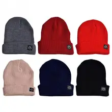 Новинка Осень Зима Мода улыбающееся лицо сплошной цвет для мужчин и женщин уличная толстая и теплая шерсть мягкая вязаная кепка унисекс Повседневная Кепка