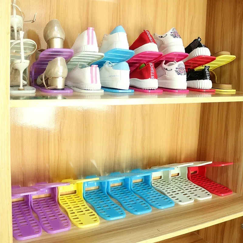 سماكة قابل للتعديل الأحذية البلاستيكية رفوف ل مجلس الوزراء الحديثة منظم منزلي الحد الأدنى رف تخزين بذاتها علب الأحذية