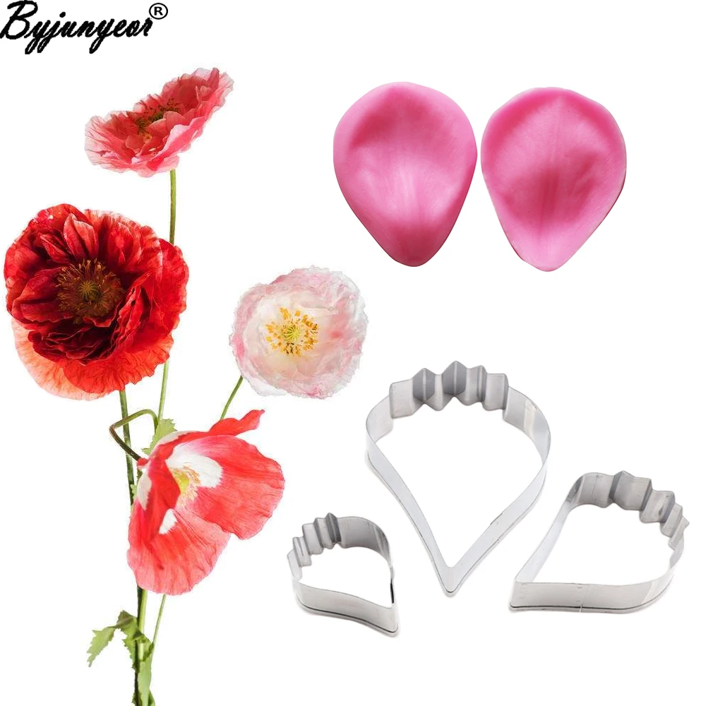 Poppy Flower Veiner & Cutter Gum Paste Flower Cutter Stainless Steel