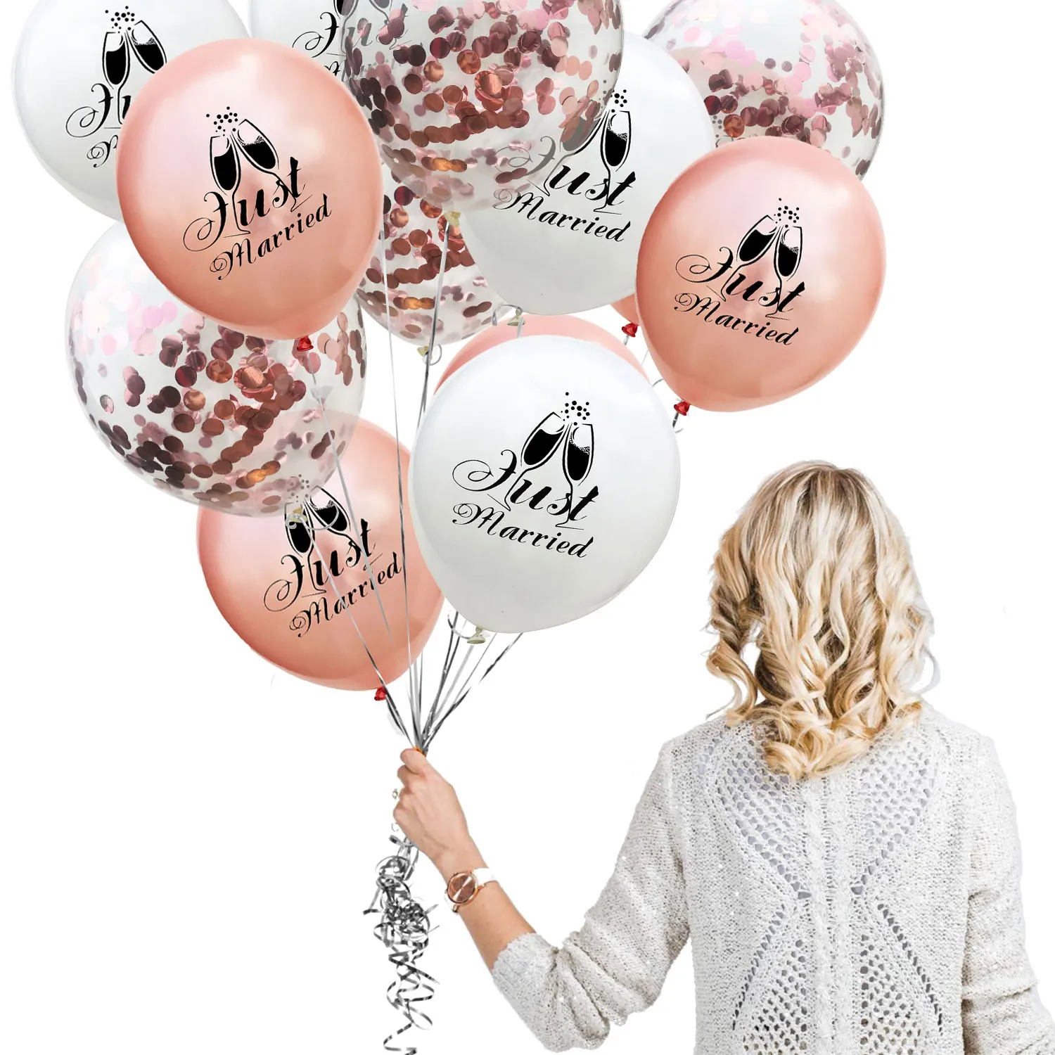 16/" JUST MARRIED WEDDING PARTY AIR FILLED BALLOON KIT ROSE GOLD