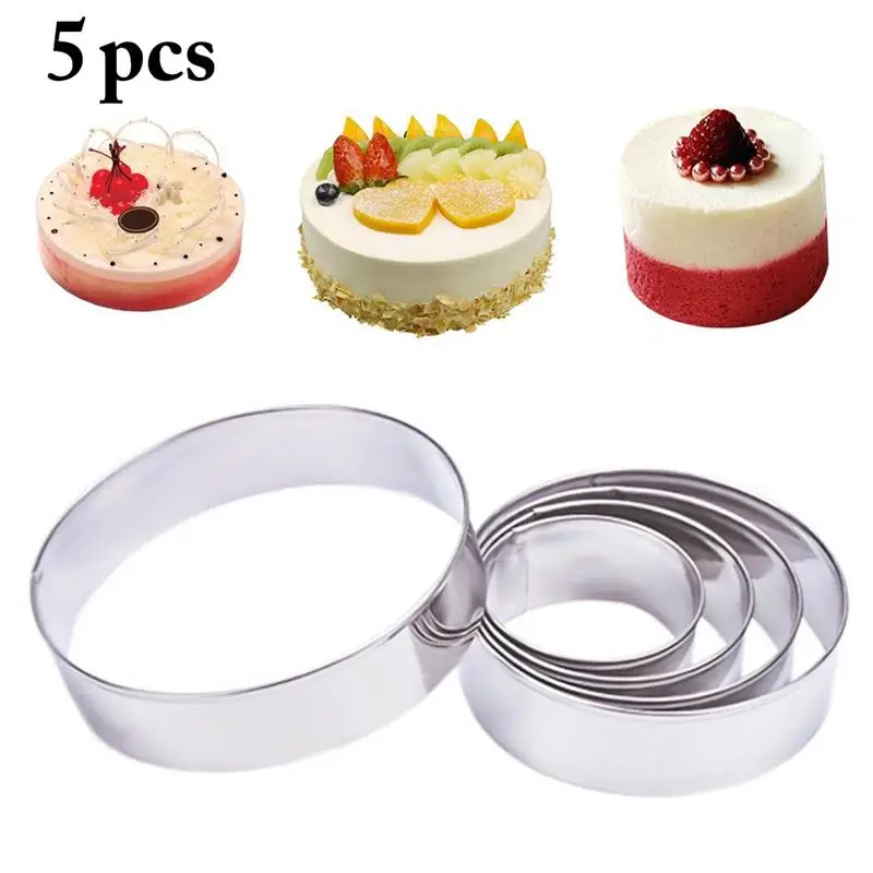 

5PCS Stainless Steel Cake Mold Cookie Fondant Mousse Ring Baking Tool Cake Mould Round Cake Decorating Tools