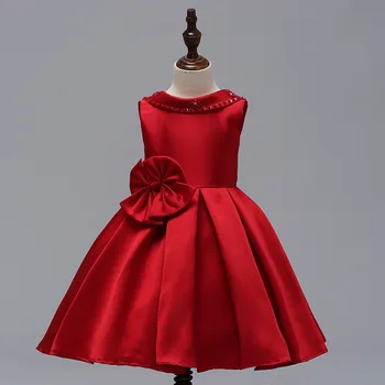 

L569 New Fashion Europe and America Flower Nail Bead Flower Girl Dress Shoulder Dress Bow Princess Dress