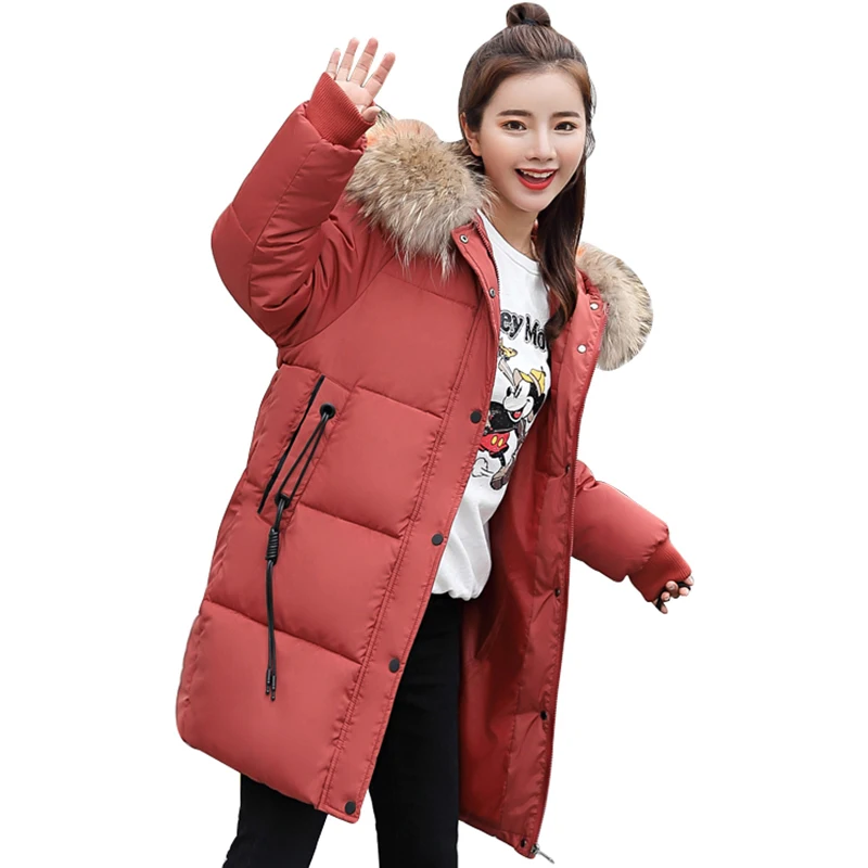 

Women Winter Coat Artificial Raccoon Hair Collar Thick Parka 2018 Plus Size Hooded Cotton Padded Female Long Down Jacket PJ190