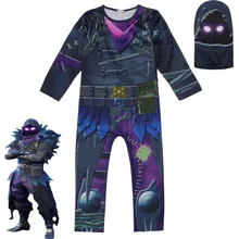 Unisex Kids Game Cartoon Fortnite RAVEN Halloween Cosplay Costume Party Christmas Carnival Children Jumpsuits Zentai Rompers