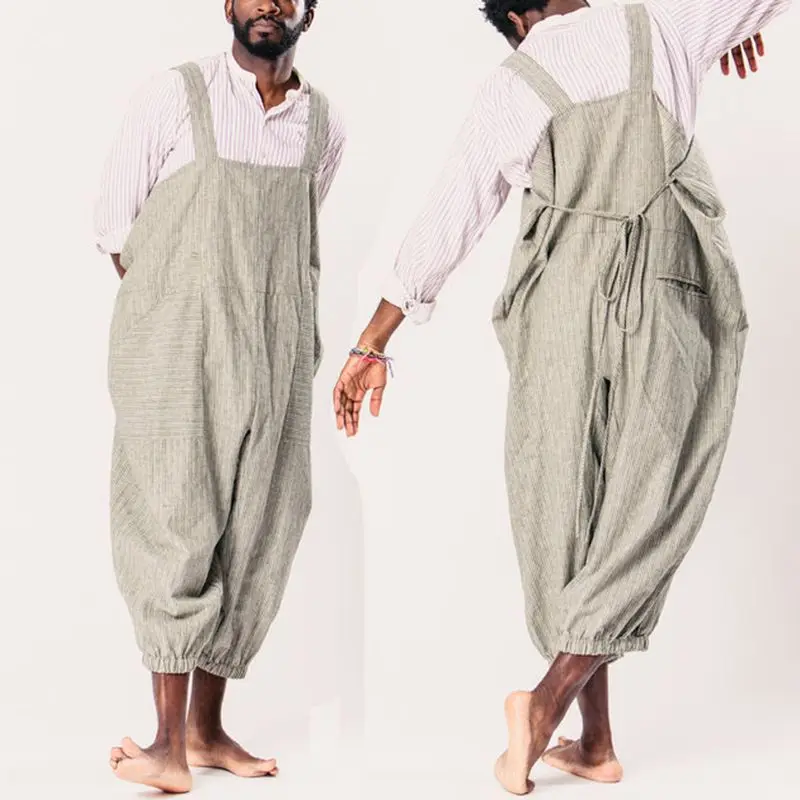 

INCERUN Fashion Men Jumpsuit Pants Loose Striped Overalls Straps Cowboy Wide Leg Trousers Men Women Rompers Streetwear Plus Size