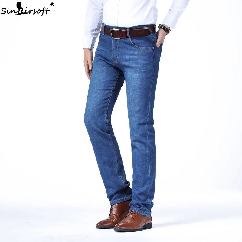 

SINAIRSOFT Men's Thin Long Pants Cotton Casual Youth Denim Soft Breathable Blue Elastic Large Size Jeans 36 38 40 2019 New