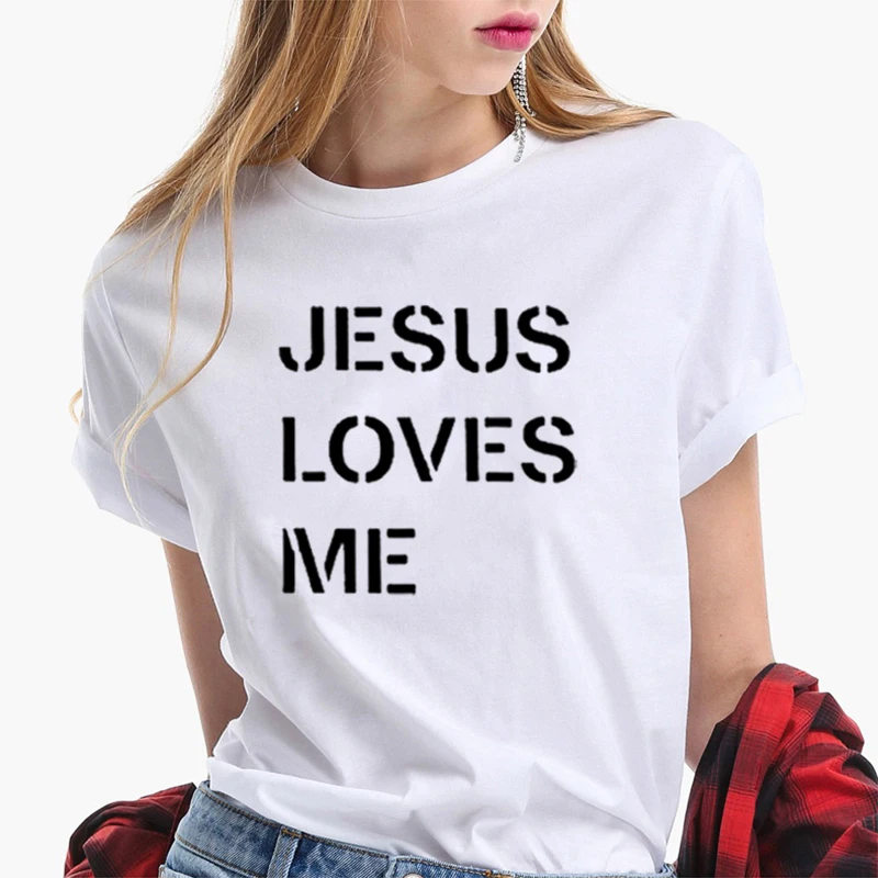 Женская хлопковая Футболка с принтом Jesus Loves Me летняя футболка уличная одежда