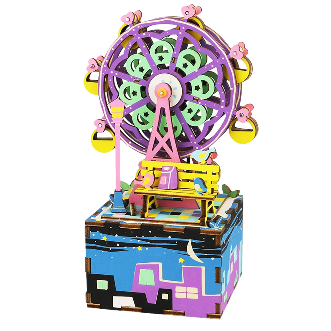 

Robotime Music Box Happy Ferris Wheel Shape Model Building Kits Colorable 3D Assembly DIY Steam Stem Toy