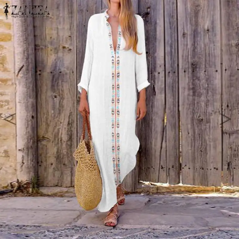 

Women Summer Long Maxi Dress ZANZEA Plus Size Ladies Casual Long Vestidos Party Beach Sundress Loose Kaftan Robe Femme Plus Size