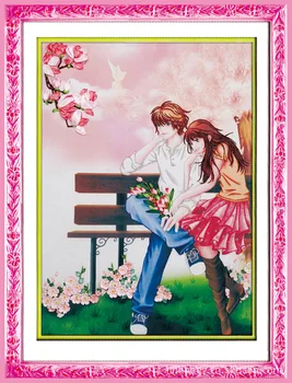 

DIY Ribbon embroidery paintings cartoon love Colored Prints 3d Needlework Kit Cross Stitch Crafts 50x68cm Bedroom Wall Art Decor