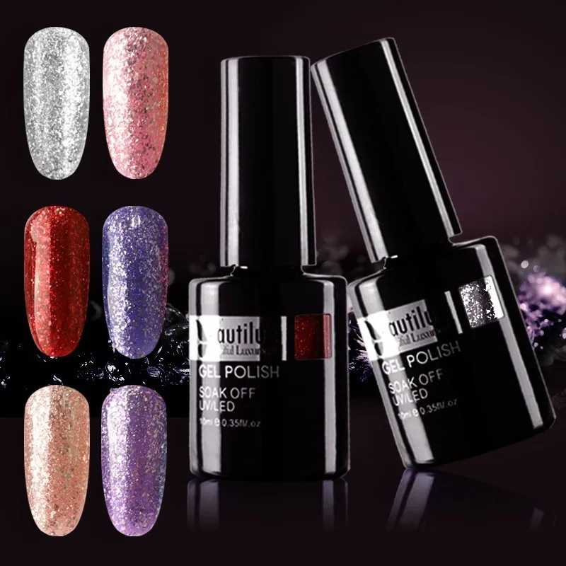 

Beautilux 1pc Sparkling Bling Platinum Glitter Shiny Gel Nail Polish Gloss Rose Gold Silver UV LED Soak Off Gels Varnish10ml
