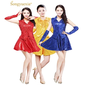 

SONGYUEXIA Women's tassel Latin Dance Clothing Adult Cheerleading Clothing Paillette DS Modern Dance Costume 3 Colors
