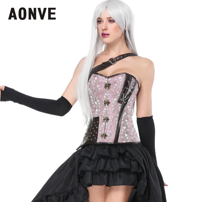 Aonve Готический корсет черный розовый женский Бюстье Готический Корс стимпанк Сексуальная Клубная одежда женский пояс для моделирования тела Корсеты S-2XL