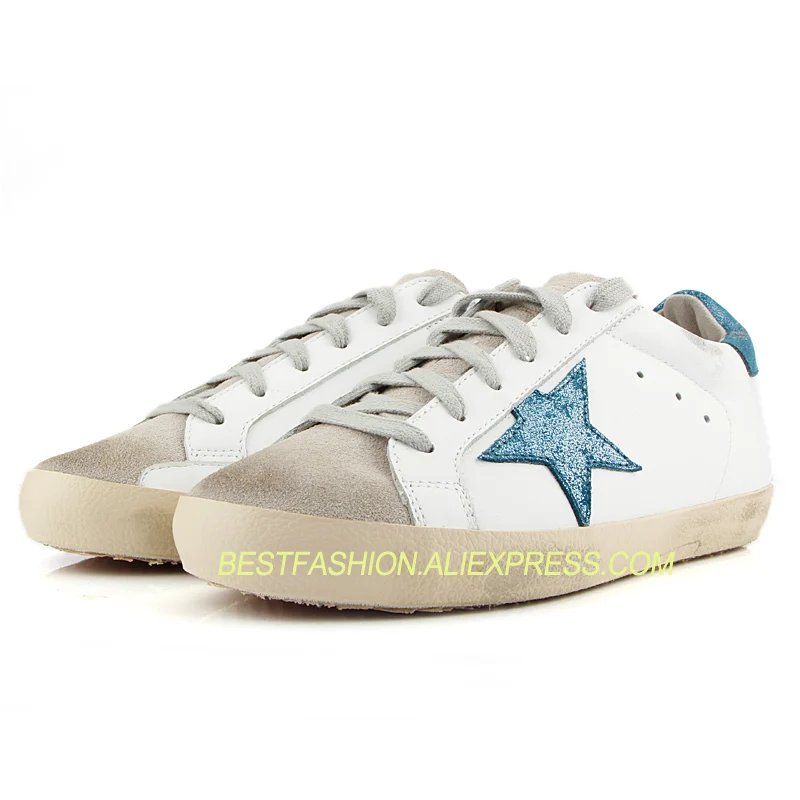 

New design Blue Star Genuine Cow leather Casual Shoe Leather Lace Up Vintage Do Old Dirty Shoes for Women