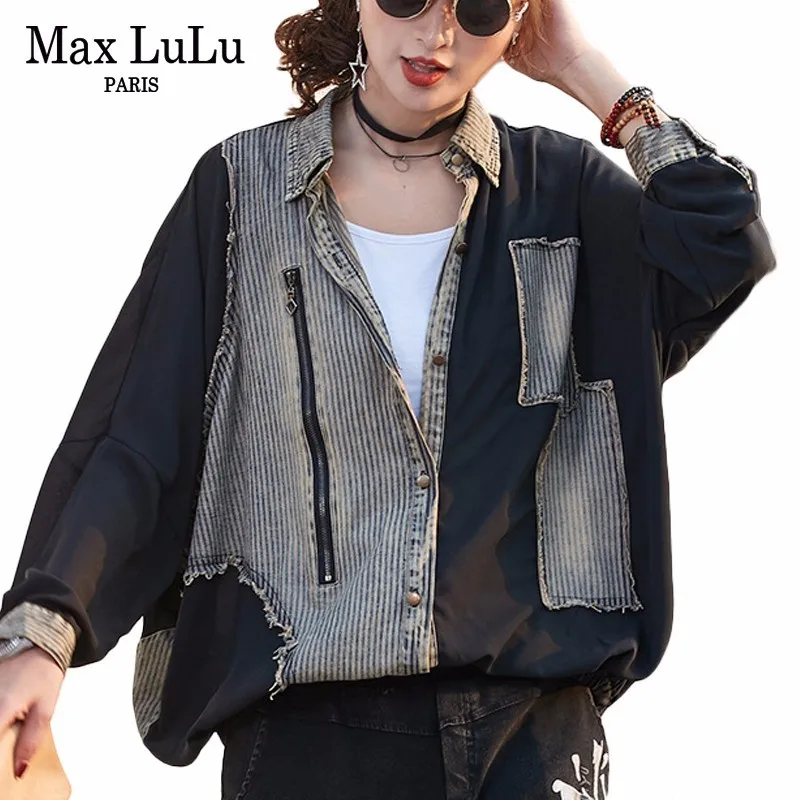 

Max LuLu New 2019 Spring Fashion Ladies Tops And Blouses Womens Denim Shirts 3d Striped Woman Loose Punk Clothing Vintage Blusas