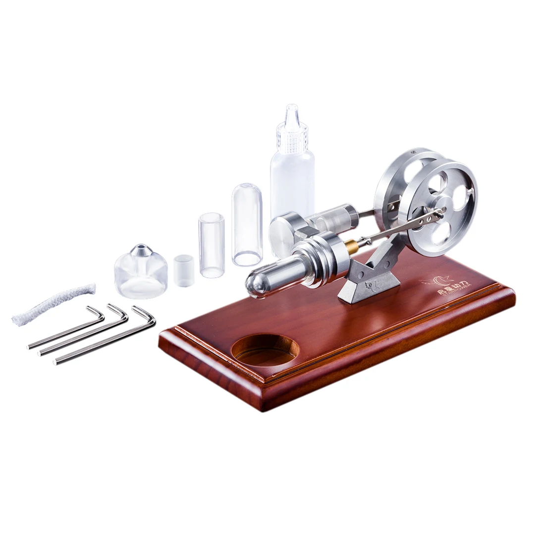 

Rowsfire 1 Pcs DIY Science Stirling Engine With Brown Solid Wood Baseplate Stem Steam Model Test Kit Science Education Remote