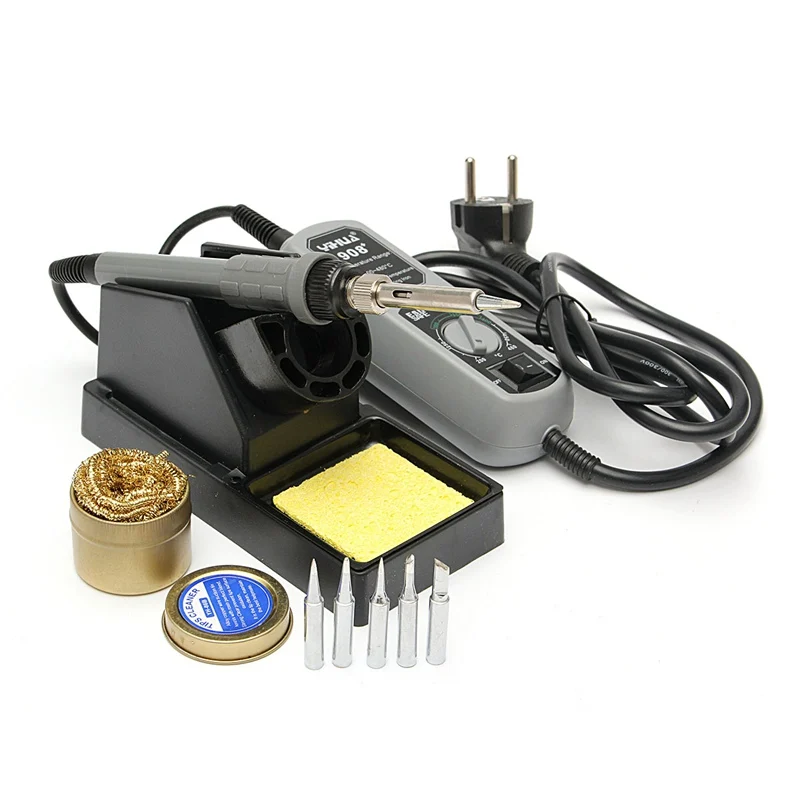 

YIHUA 908+ Electric Iron Soldering Station 220V 60W 5pcs Iron Tip Adjustable Temperature+Free Solder Station Tool Kits