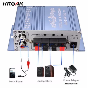 

KROAK Mini 20w*20w HiFi Stereo Audio Amplifier AMP for Car MP3 FM Radio Boat 2 Cananal Stereo DVD Speaker Blue Red