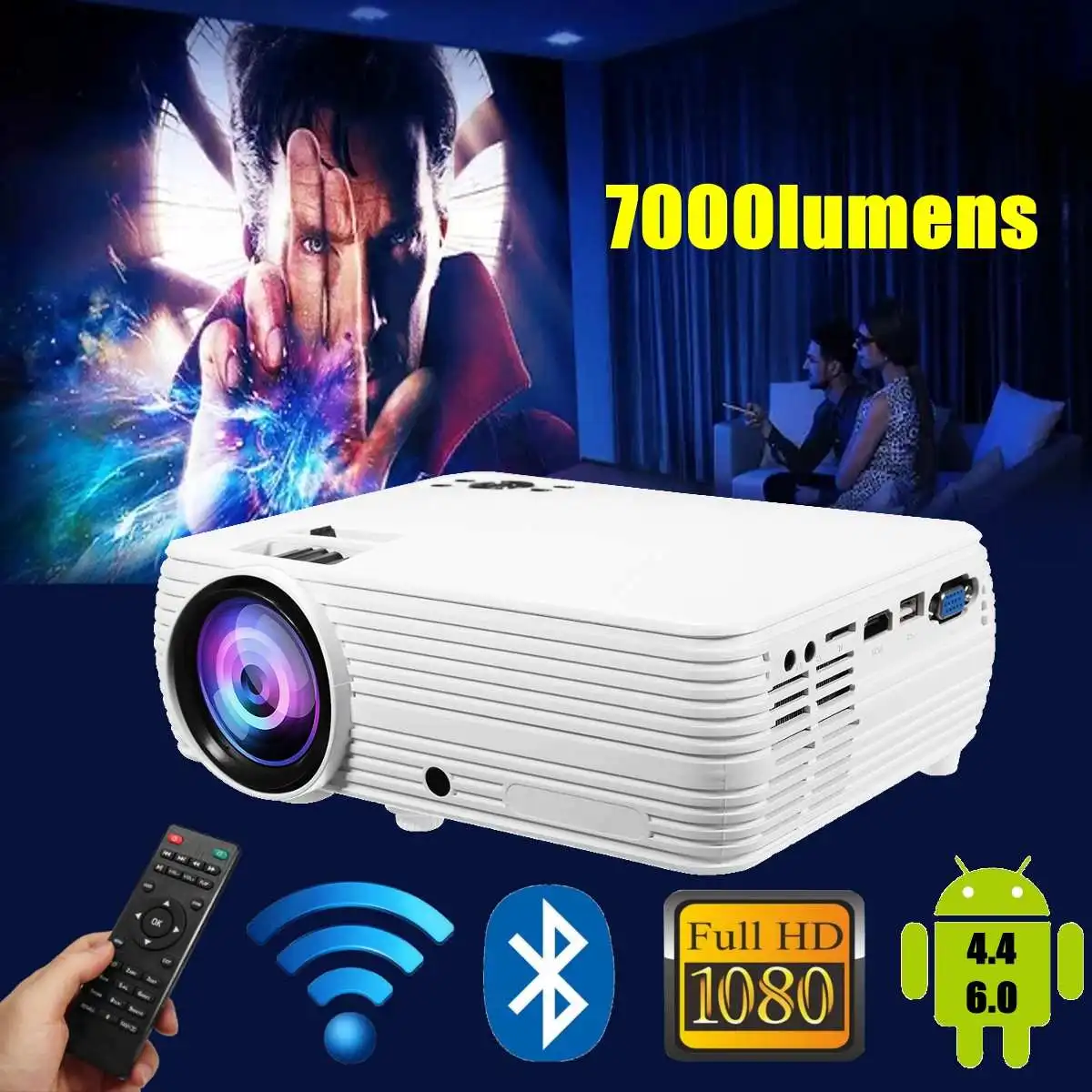 

HOT X5 LCD Projector Home Cinema Theater Movie wifi bluetooth LED Proyector HD Projectors AV Support 1080P 7000 Lumens