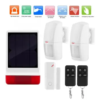 

433MHZ Wireless Solar Siren Burglar Security Alarm System 1 Door Magnet 2 PIR 2 Remote Control alarme