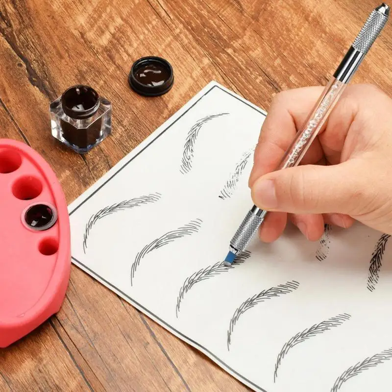

Professional Double Head Microblading Eyebrow Tattoo Pen Permanent Makeup Eyebrow Manual Metal Crystal Acrylic Eye Brow Pencil