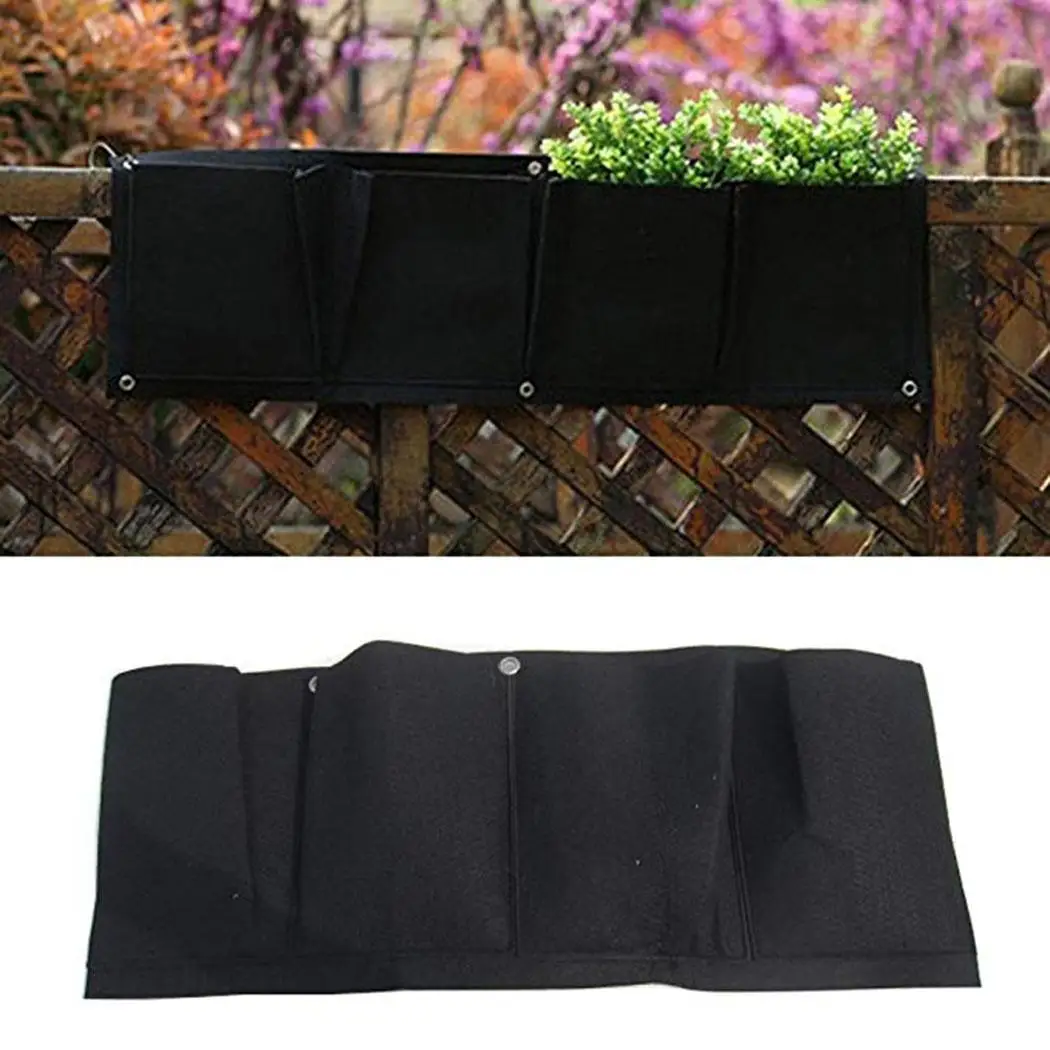 4 кармана озеленение подвесной, настенный, садовый черный цветок посадки мешок