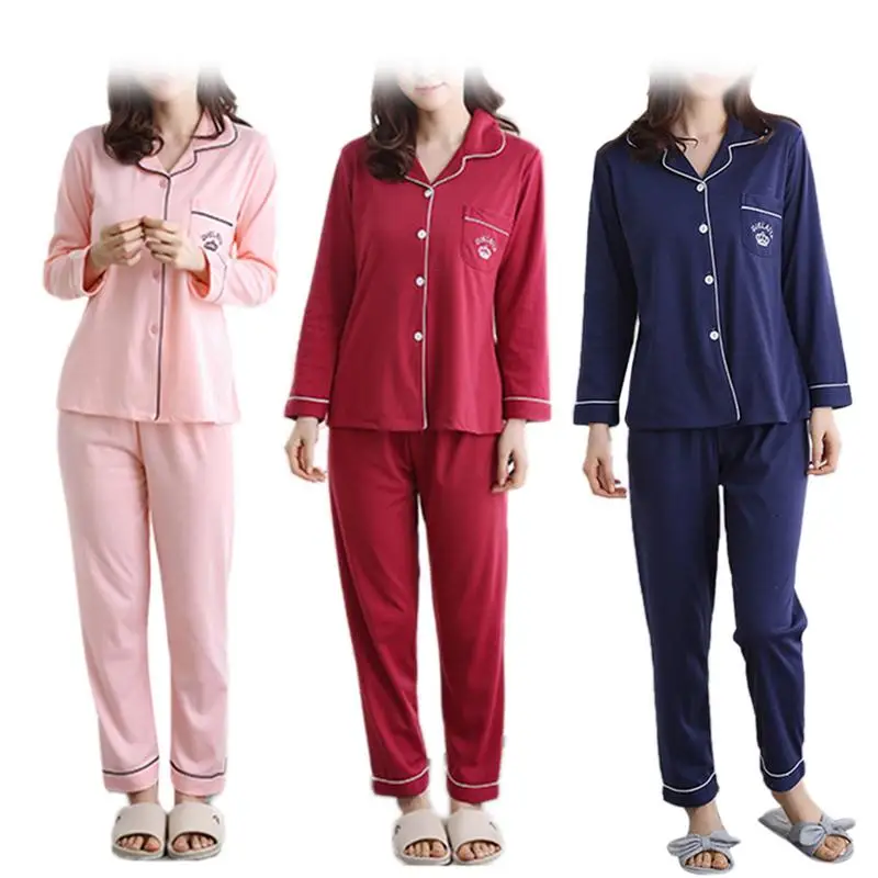 

100% Cotton Hemp Sweet Pyjamas Suit Set Casual Cardigan Cute Cartoon Comfortable Stretch Leisure Perspiration Red Pink Women