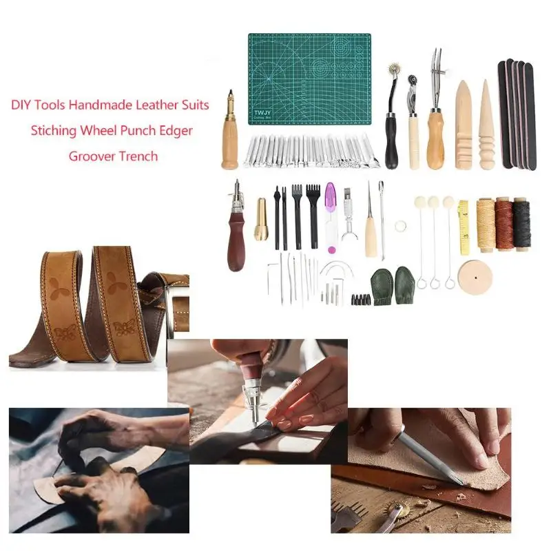 

Professional 50/59pcs Handmade Leather Craft Tool Kit Punch Edger Groover Trench Device Belt Puncher Carving Work Saddle Leather