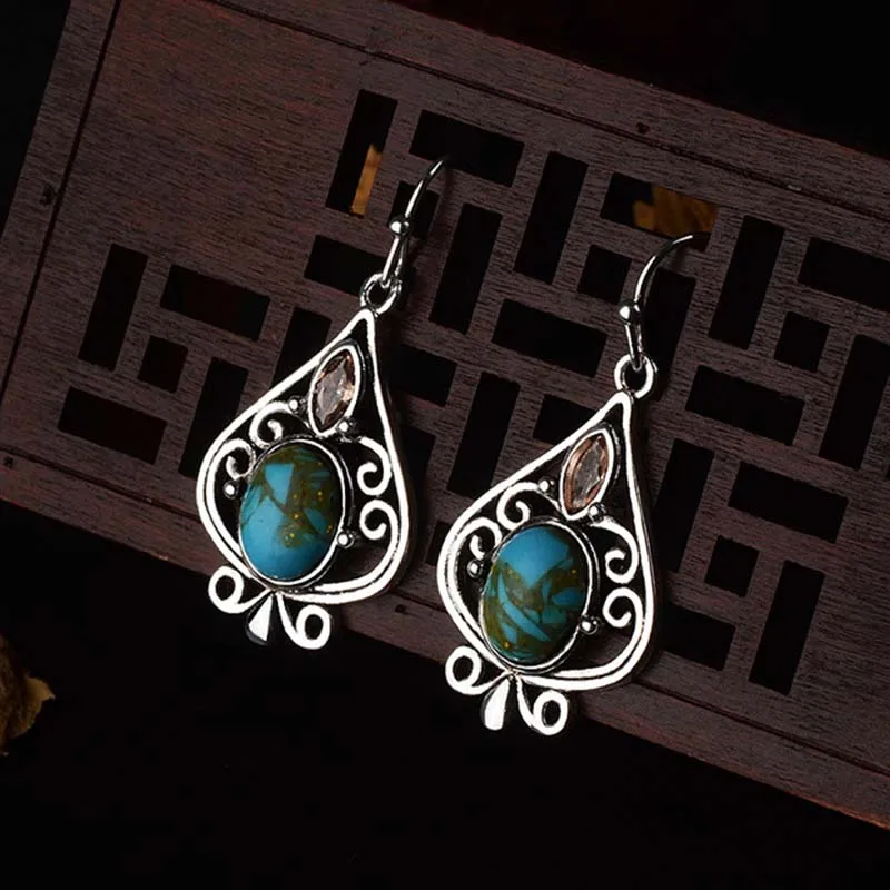 

Boho Synthetic Blue Stone Women Small Dangle Earrings Teardrop Earring Vintage Indian Jewelry Antique Silver Color 2019 DBE038