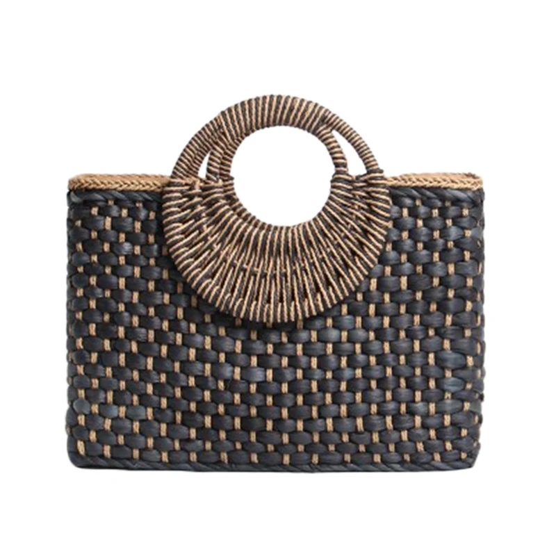 

Hand Basket Shopping Bag Black Color Bali Island Hand Woven Bag Straw Bags Satchel Wind Bohemia Beach Bag