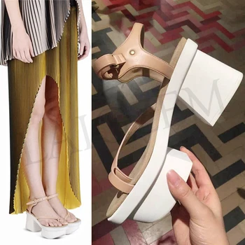 

LAIGZEM NEW Women Sandals Wedge Strange Style Heel Real Leather Sandals 48h Fast Shipping Shoes Woman Sapato Feminino Size 34-39