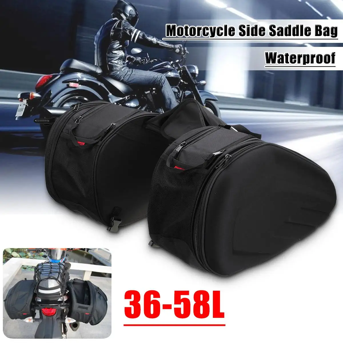 

2pcs 58L Motorcycle Side Saddle Bag Panniers Package Luggage Helmet Waterproof Rear Seat Package Sturdy