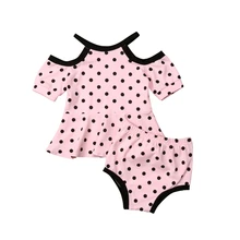 Для маленьких девочек в горошек без рукавов Розовый пляжная одежда на бретельке ванный комплект милые дети обувь с открытыми плечами Топ рубашка+ шорт