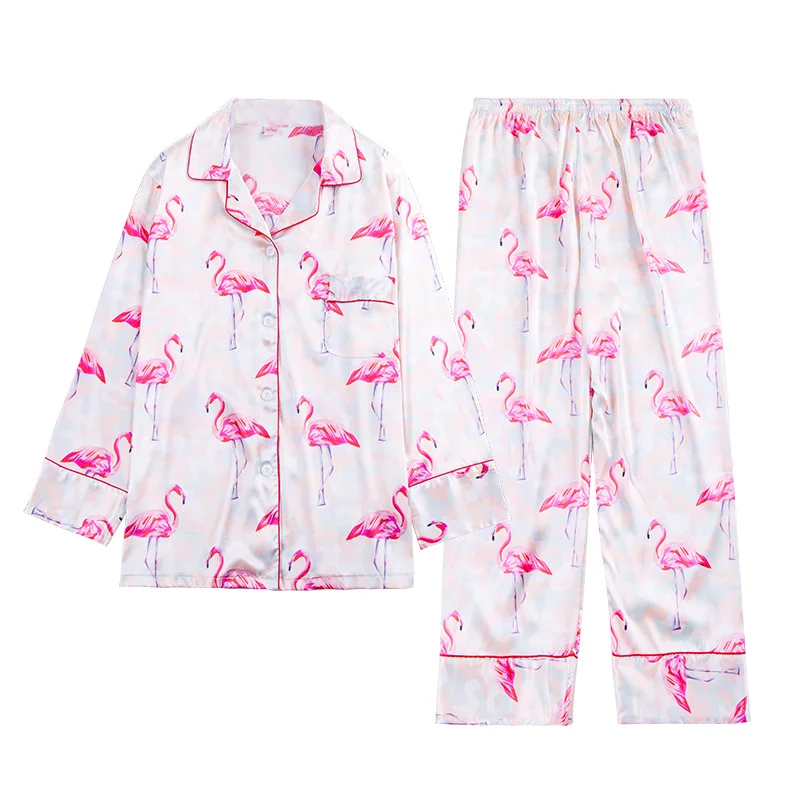 

Spring And Summer Simulation Silk Pajamas For Ladies Newest Long-sleeved Tops And Trousers Home Two-piece Suit Pyjamas