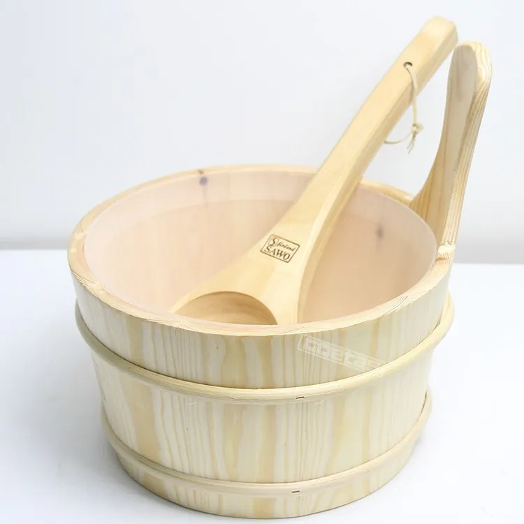 

4l Sauna Accessory Wooden Bucket Pail Ladle With Linner Combined Set Sauna Room