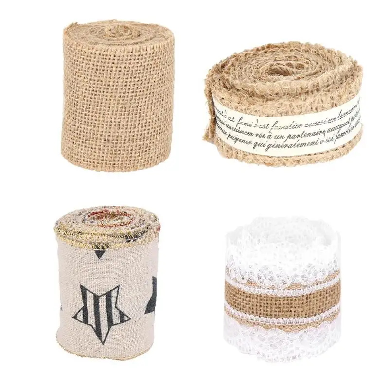 

2m/roll Natural Vintage Jute Burlap Ribbon DIY Knitting Threaded Lace Rope Wedding Decor Hessian Lace Jute Roll Party Supplies