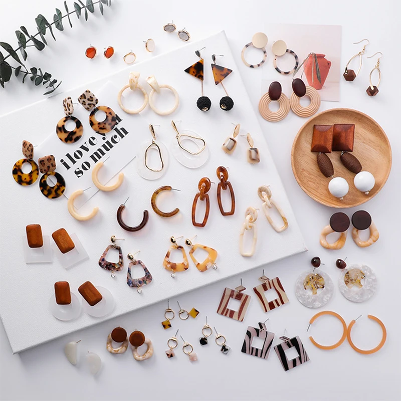

Geometric Exaggerated Earrings Simple Jewelry Acrylic Leopard Caramel color Square Vintage Wooden Transparent Fashion Round