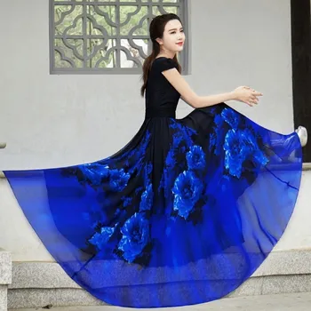 

2019 Summer Dresses Brand Women Long Dress Chinese Classical Elegant fashion Dresses Short Sleeve CHiffon Beache Dress AS273