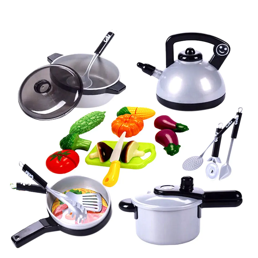 Baby Kind Spielen Küche Utensilien Haus Spielzeug Kochen Töpfe Pfannen Food Gerichte Kochgeschirr