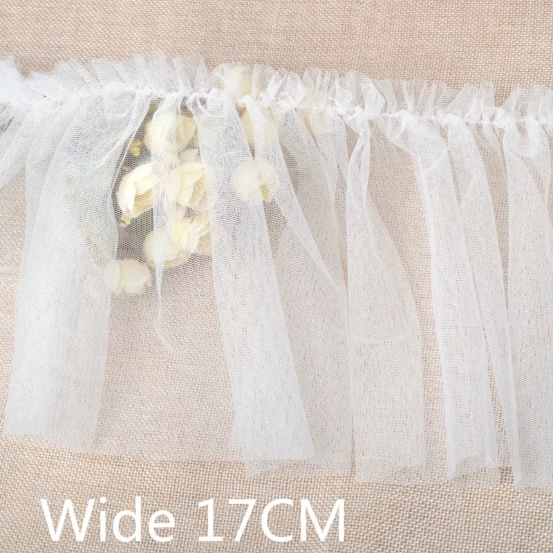 

17CM Wide White Black Pleated Fold Mesh Lace Ribbon Trim Sewing DIY Crafts Cushion Curtain Garment Dress Tassel Fringe Decor