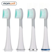 Mornwell – têtes de brosse à dents de rechange caoutchoutées blanches, avec capuchons, pour Mornwell D01/D02, 4 pièces