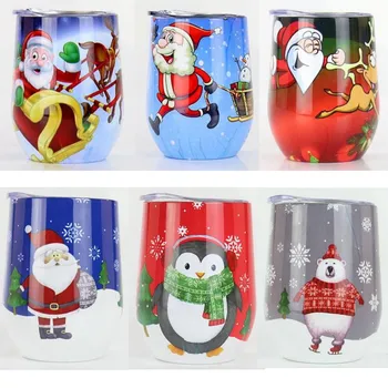 

50pcs Christmas party 9oz Egg Cups Wine Tumbler Wine Glass Wall Stainless Steel Vacuum Insulated Tumbler Mugs Coffee Wine Cups