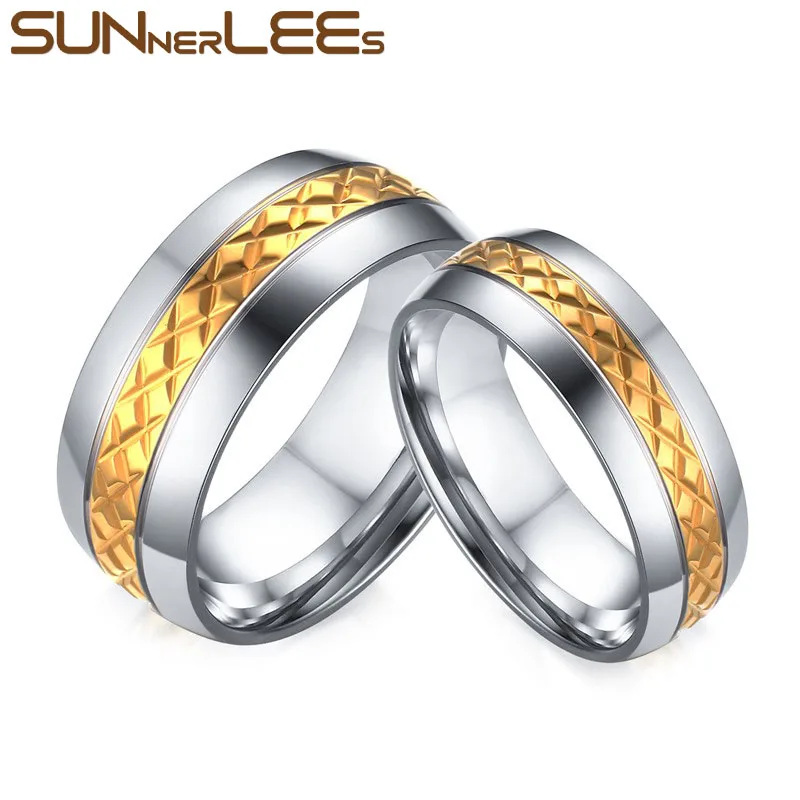 

SUNNERLEES Fashion Jewelry Titanium Stainless Steel Couple Rings Silver Gold Rhombus Surface Ring Men Women Lover CR-007