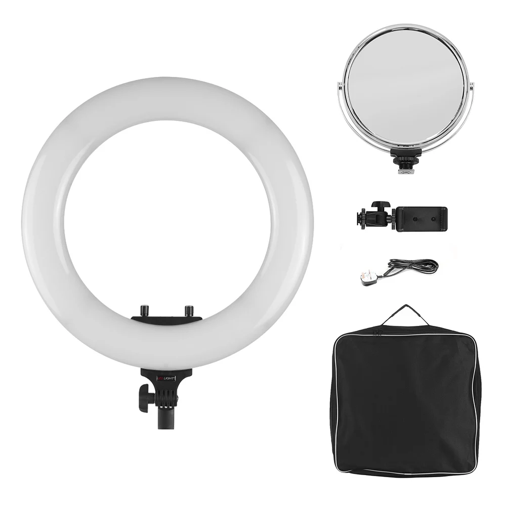 

R-48B Lite 3200-5600K 48W 18" LED Video Ring Light Studio Photography Lamp with Make-up Mirror Phone Holder Carrying Bag
