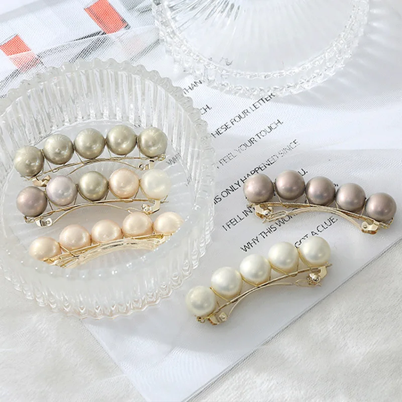 Fashion 1PC Korean 5 Colors Imitation Pearl Handmade Hair Clips High Quality Wedding Party Women Unique Alloy Hair Accessories