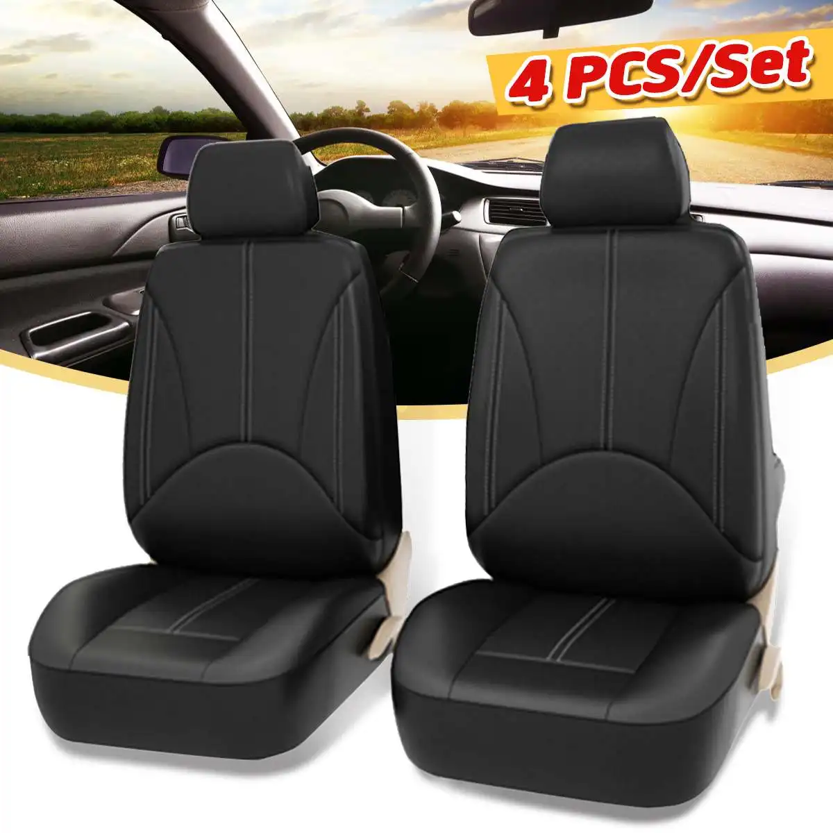 4PCS Universal font b Car b font Front Seat Cover Set PU Leather Breathable Protection Cover