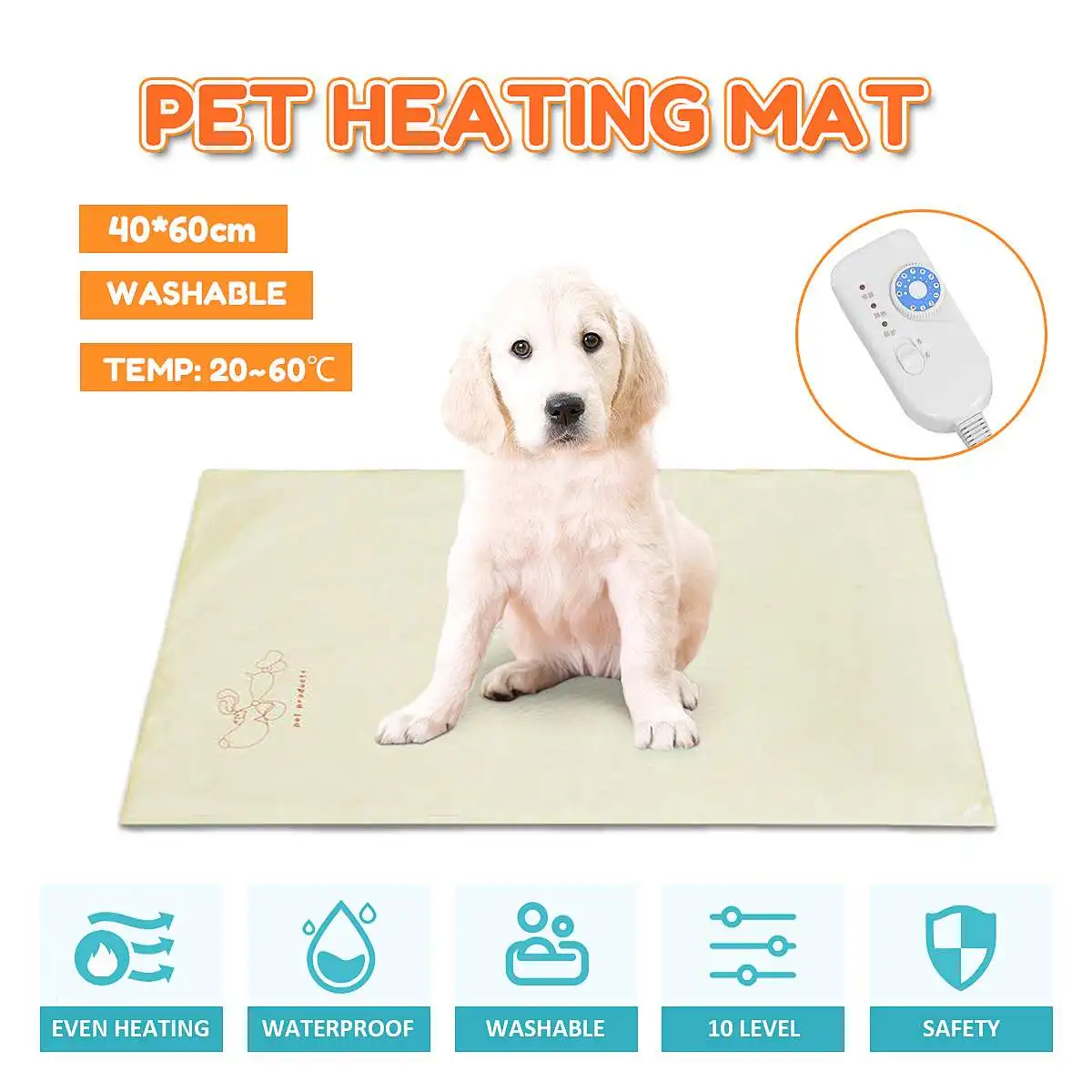 

35W 10 level Electric Pet Heating Mat Waterproof Warming Winter Pad Dog Cat Bed Pads 60x40cm