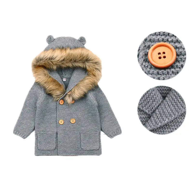 Теплый зимний свитер для малышей вязаный кардиган для маленьких мальчиков и девочек, детская одежда с длинными рукавами и рисунком медведя для детей от 6 месяцев до 24 месяцев